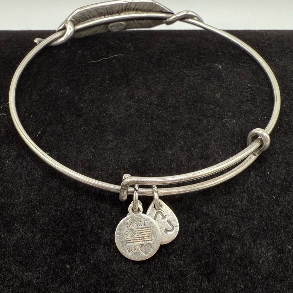 Alex and Ani Engraved Bar Bangle Silver Tone Adjustable Charm Bracelet USA
